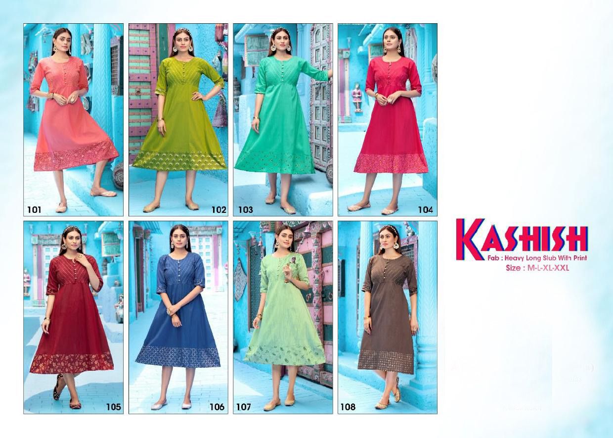 Kashish 101 Latest Regular Wear Rayon Slub Designer Kurti Collection